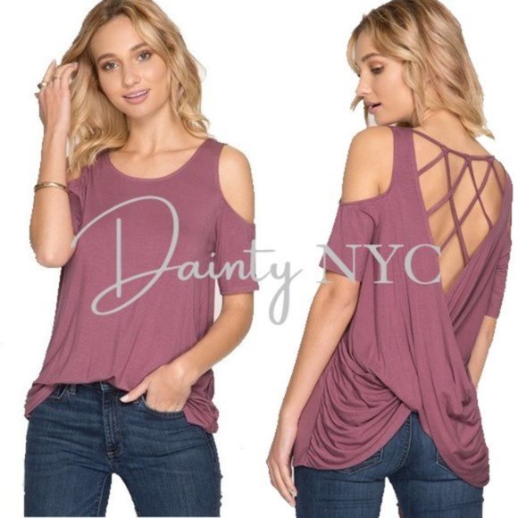 Open Back Drape Cold Shoulder Top - Picture 2 of 15